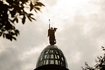 orthodox dome holy sculpture dramatic urban scene wallpaper pattern overcast cloudscape background...