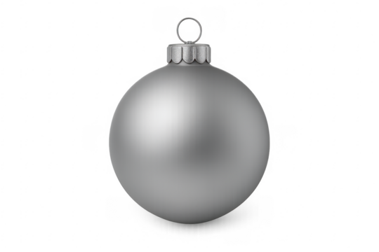 Silver christmas ball ornament hanging with transparent background