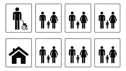 Family and Accessibility Icons Collection silhouette