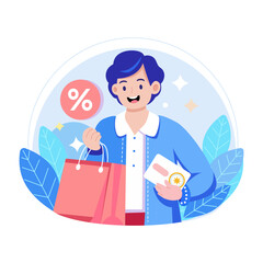 A flat style illustration showing shopping discount