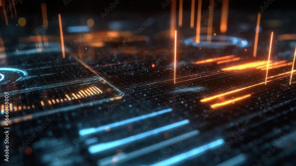 Aufkleber digital data display: an abstract digital interface featuring a network of data streams, lines of co