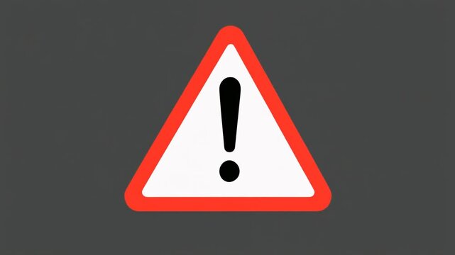 Animated warning sign with exclamation mark. Triangle danger symbol for alerts, errors, and safety notices. Seamless loop on an isolated grey background. 4K high-quality motion graphic. Generative AI