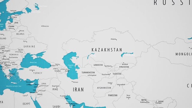 Kazakhstan on the World Map with Animated National Flag