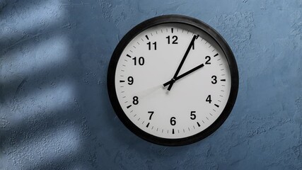 Timelapse video of classic black and white wall clock hands against  blue background. A symbol of the transience of time and life. - Powered by Adobe