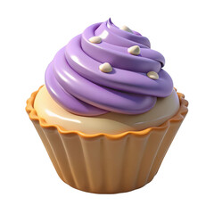 Delicious 3d cupcake with swirled purple cream topping and sprinkles transparent background