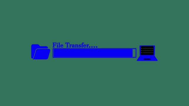 File Transfer Animation &ndash; Folder to Laptop Data Transmission with black background.  data transfer computer files, and web server concept.