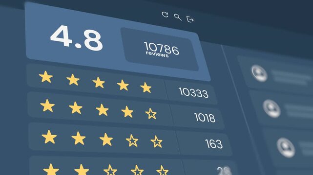 Rating counter feedback review webpage one to five star number and score concept footage animation