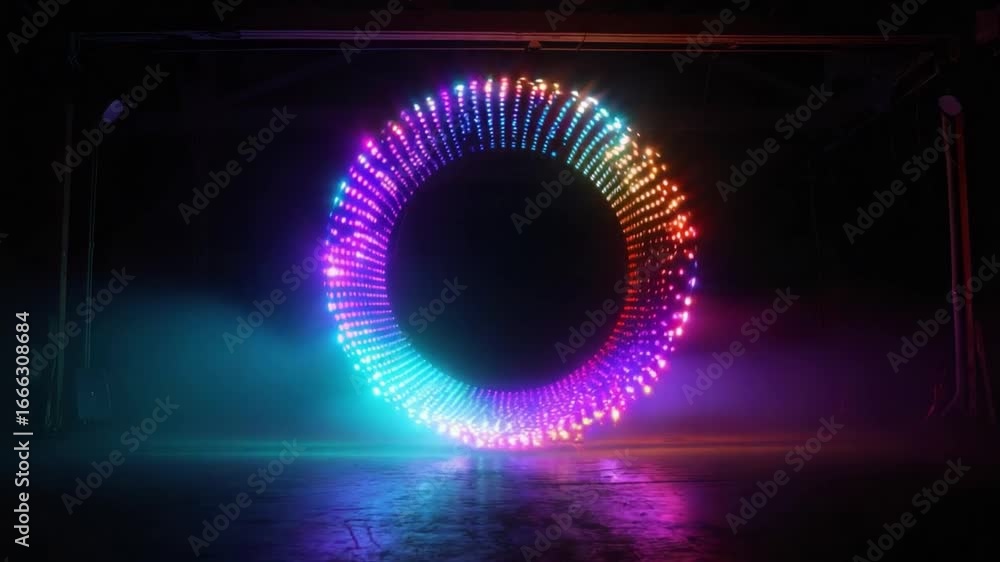 Poster illuminated circle of lights: the image showcases a captivating display of vibrant, multicolored led