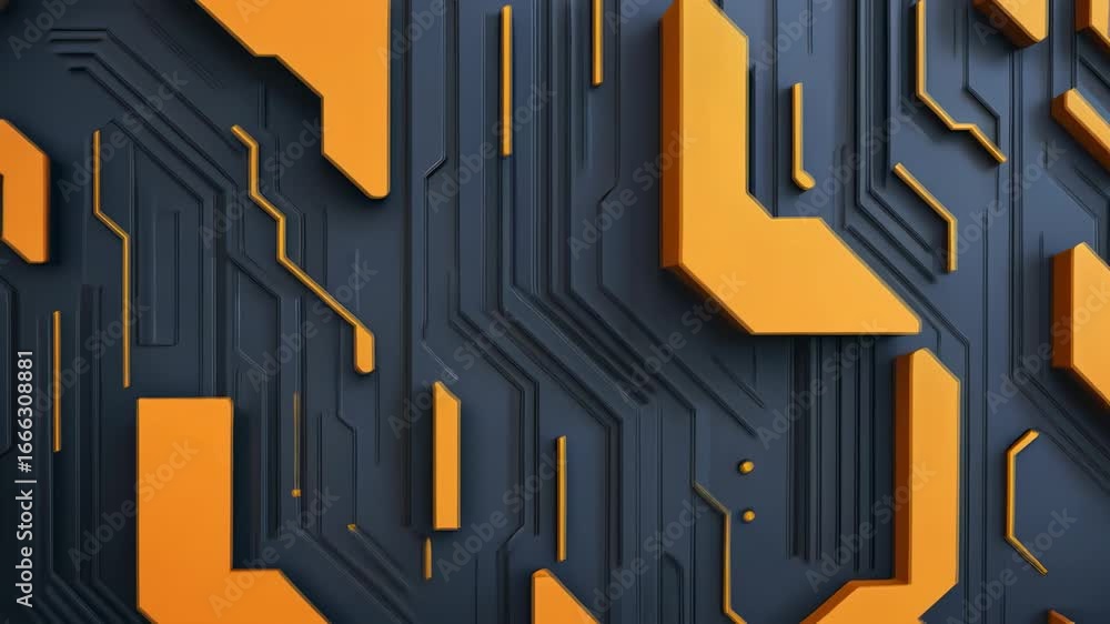 Poster abstract tech background with orange geometric shapes and lines