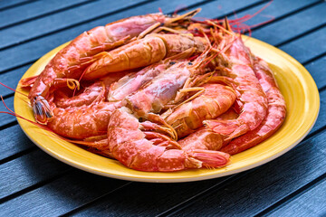 Cooked Shrimp Prawns on Plate.
