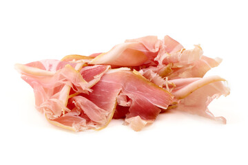Prosciutto Slices Pile, Cured Meat, isolated on white background