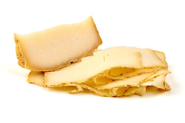 Sliced Pecorino Cheese, isolated on white background