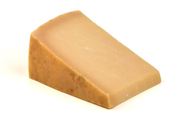 Wedge of hard, aged cheese, Isolated on White Background