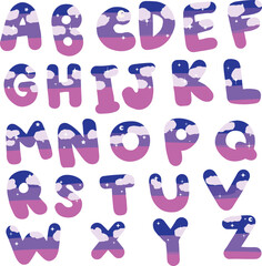 Sky Design font alphabet vector set for school colorful letters set	