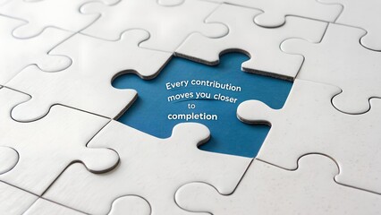 Fototapeta premium Puzzle Piece With Missing Section Over Text Of Contribution Message