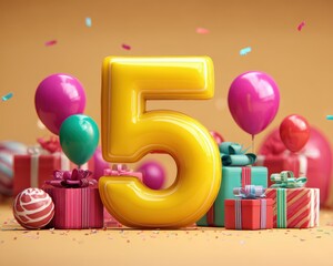 Happy 5Th Birthday. Celebrate 5Th Party with Cheerful Greetings and Congratulations