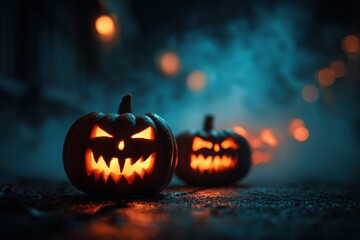 Happy Halloween Covid. Dark Halloween Background with Glowing Pumpkins and Covid Novel
