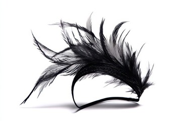 Obraz premium Headband Feather. Beautiful Black Feathered Headband Design on White Background