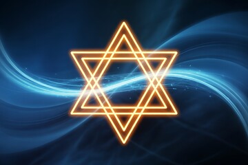 Glowing Star of David symbol on a dynamic, abstract background, ideal for religious, spiritual, and modern design concepts