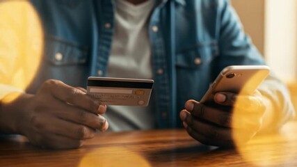 Person use mobile phone and bank card for online shopping and digital finance secure transaction - Powered by Adobe