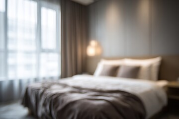 Hotel Room Blurry. Abstract Blurred Bedroom Interior for Background