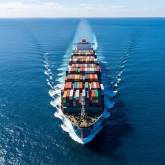 Fototapeta premium Global Trade Powerhouse: Container Ship Delivering Goods Worldwide for Business and International Commerce, Illustrating Supply Chain Efficiency and Global Logistics.