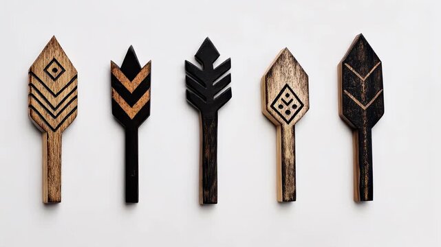 Collection of decorative wooden arrow-shaped wall art