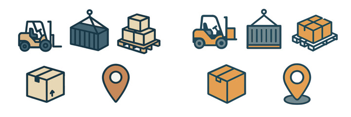Vector illustration of warehouse logistics and delivery icons