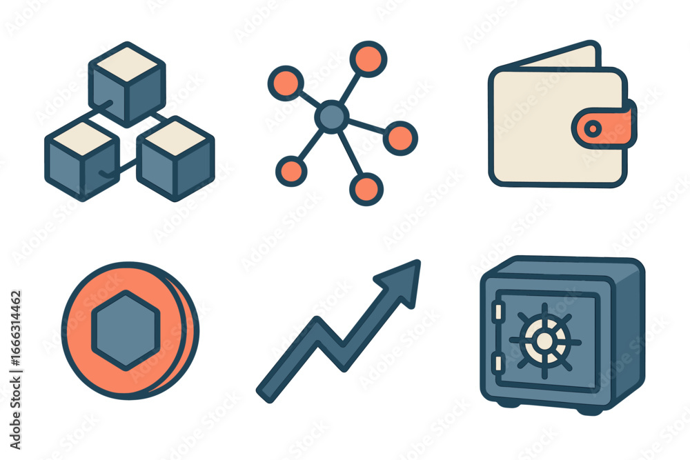 Poster vector illustration of blockchain concepts with wallet and graph