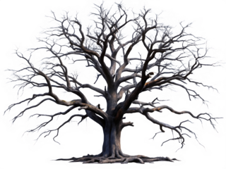 dark spooky dead tree isolated on white background ,PNG.AI Generated.