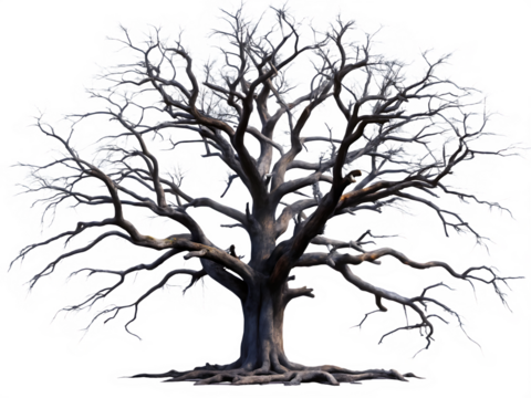 dark spooky dead tree isolated on white background ,PNG.AI Generated.