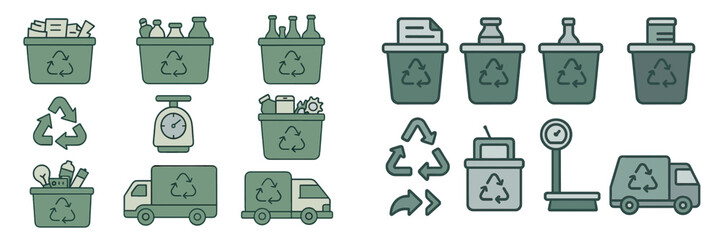 Vector illustration of recycling bins and waste management activities