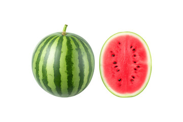 Fresh watermelon with a slice displayed from the top
