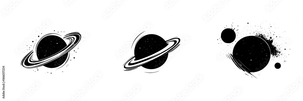 Poster creative artistic illustrations of planets showcasing different styles and textures in a cosmic them