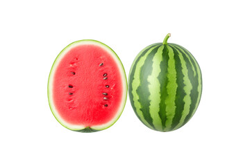 Fresh watermelon with a slice displayed from the top
