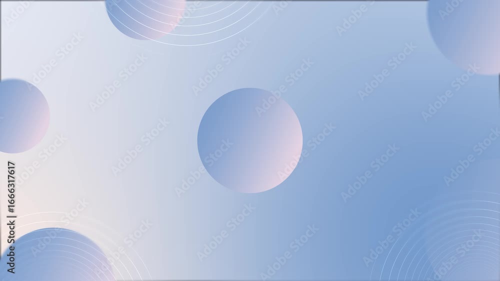 Poster animation pastel spheres floating soft gradient background. use of concentric circles, subtle motion