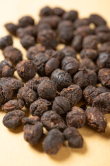 angle view herb Dandouchi or Sojae Semen Praeparatum or Fermented Soybean at vertical composition