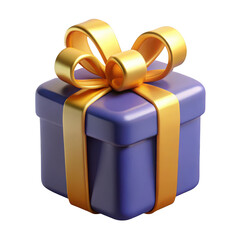 Purple 3d gift box with shiny golden ribbon and bow celebration present transparent background