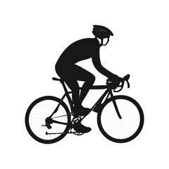 Cycling icon on white background, active lifestyle symbol. silhouettes showcase classic cycling styles from tandem rides cycling icon depicting a cyclist and a bicycle in a minimalist style.
