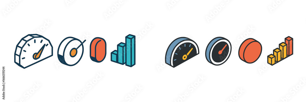 Poster colorful vector icons representing performance metrics and statistics