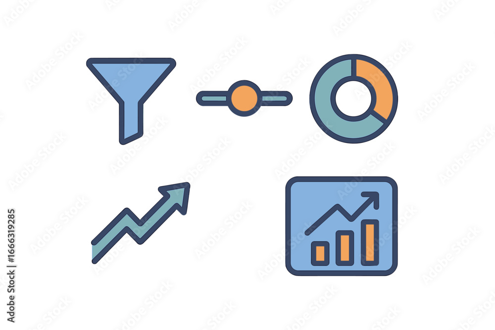 Poster graphic elements showcasing data analysis concepts in vector style