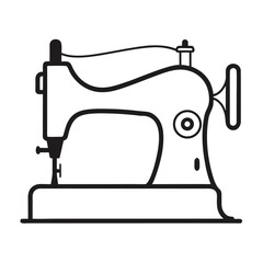 Old sewing machine. Continuous line vintage silhouette sewing machine.