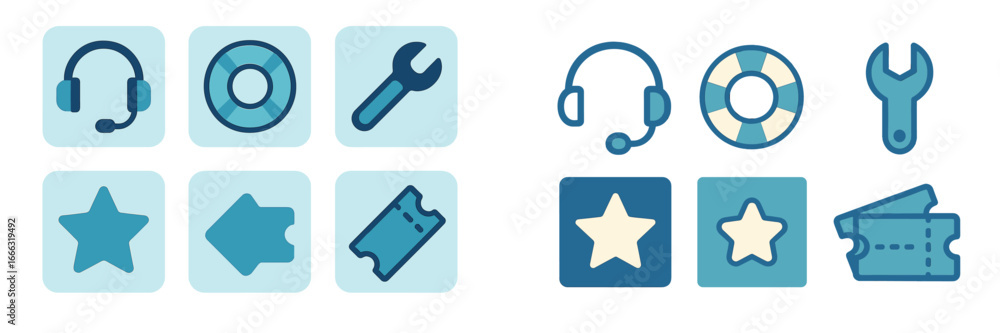 Poster exploring vector illustrations of various icons and symbols