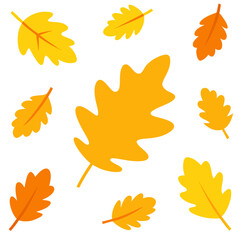 Obraz premium Yellow oak leaves background. Beautiful Fall orange background.