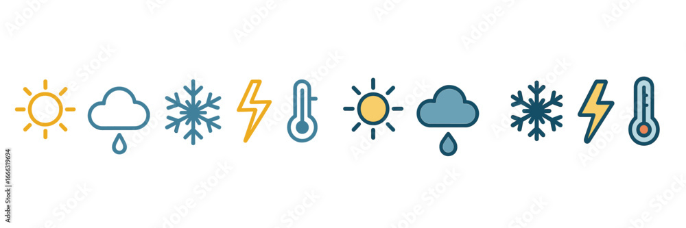Poster weather icons showing different climates and temperatures