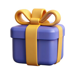 3d rendered gift voucher design featuring a purple box with a yellow ribbon and bow transparent background