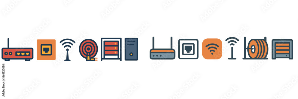 Poster vector art of lined tech and networking devices