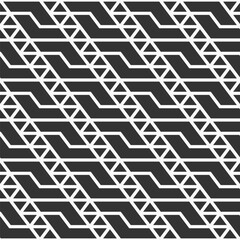 Seamless vector pattern. Abstract geometric background. Diagonal arrangement repeating geometric ornament with simple geometric shapes. Black and white geometric background.