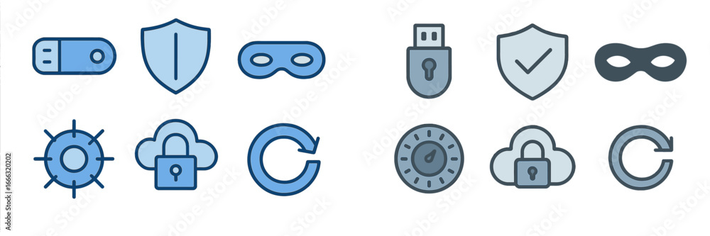 Poster modern vector icons illustrating cybersecurity concepts and tools