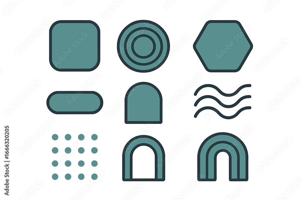 Poster geometric shapes collection featuring various forms and patterns